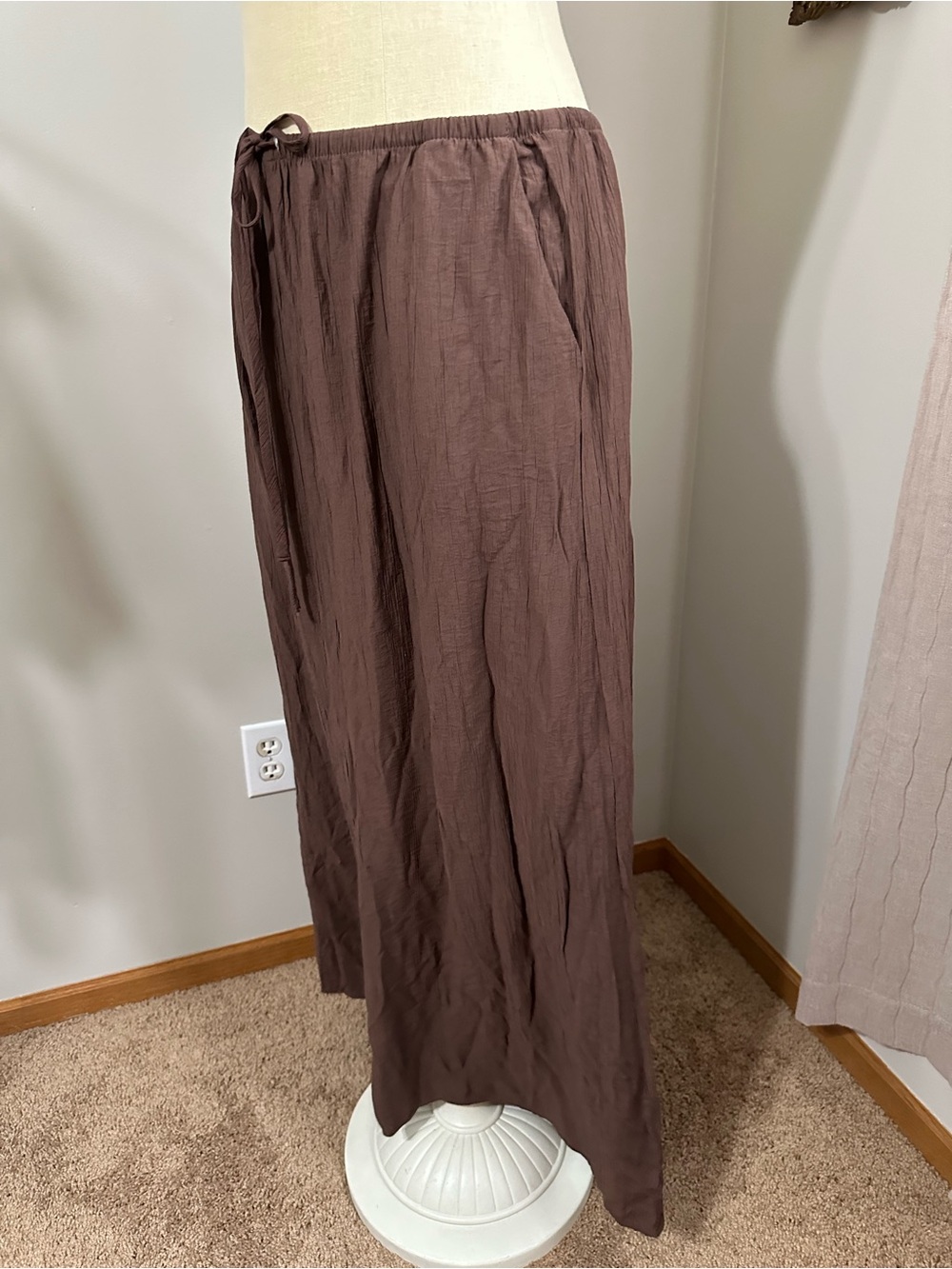 Zara Chestnut Brown Maxi Skirt with Tie Waist - Picture 3 of 8